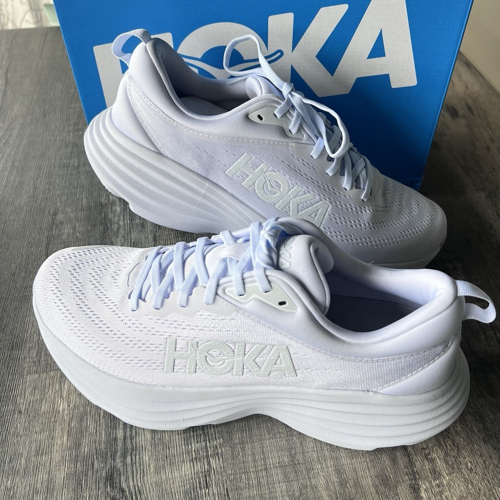 Hoka One One Bondi 8 1123202-WWH Mens 10.0D Running ShoesTriple White Sneakers
